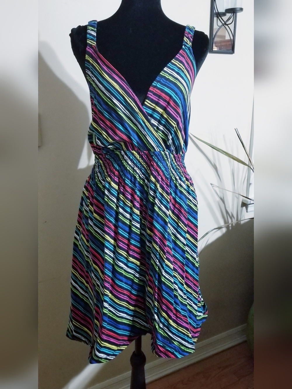 Cacique Multicolor Striped Sleeveless Wrap Dress Nightie